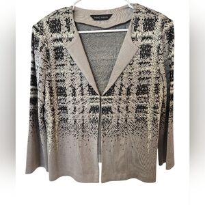 MING WANG CARDIGAN JACKET 1 HOOK CLOSURE. GREY AND BLACK.  PLZ SEE MEASUREMENTS
